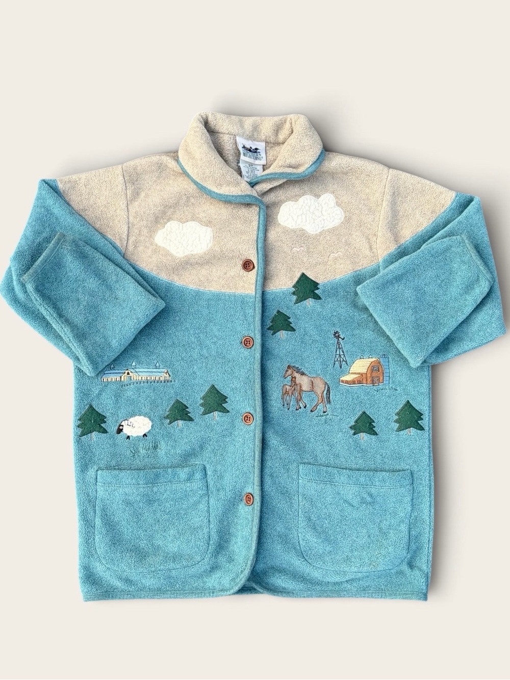VINTAGE Northern Reflections Fleece Jacket Horses Cabin Trees Outdoors